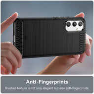 Samsung Galaxy A34 Hoesje - MobyDefend TPU Backcover - Geborstelde Metaal &amp; Carbon-Look - Zwart