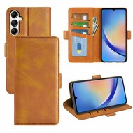 Samsung Galaxy A34 Hoesje, MobyDefend Luxe Wallet Book Case (Sluiting Zijkant), Lichtbruin