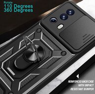 Xiaomi 13 Lite Hoesje - MobyDefend Pantsercase Met Draaibare Ring - Zwart