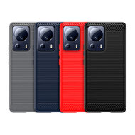 Xiaomi 13 Lite Hoesje - MobyDefend TPU Backcover - Geborstelde Metaal &amp; Carbon-Look - Rood