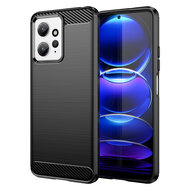 Xiaomi Redmi Note 12 4G Hoesje - MobyDefend TPU Backcover - Geborstelde Metaal &amp; Carbon-Look - Zwart