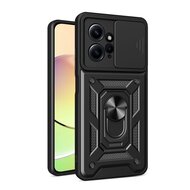 Xiaomi Redmi Note 12 4G Hoesje, MobyDefend Pantsercase Met Draaibare Ring, Zwart