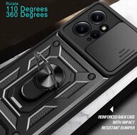 Xiaomi Redmi Note 12 4G Hoesje, MobyDefend Pantsercase Met Draaibare Ring, Zwart