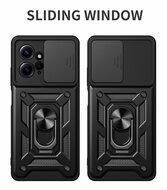 Xiaomi Redmi Note 12 4G Hoesje - MobyDefend Pantsercase Met Draaibare Ring - Blauw