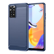 Xiaomi Redmi Note 12 Pro 4G Hoesje, MobyDefend TPU Gelcase, Geborsteld Metaal + Carbonlook, Blauw