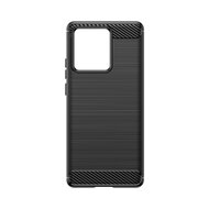 Motorola Edge 40 Hoesje, MobyDefend TPU Gelcase, Geborsteld Metaal + Carbonlook, Zwart