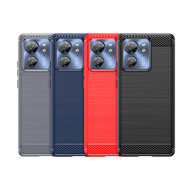 Motorola Edge 40 Hoesje, MobyDefend TPU Gelcase, Geborsteld Metaal + Carbonlook, Blauw