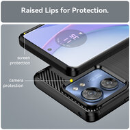 Motorola Edge 40 Hoesje, MobyDefend TPU Gelcase, Geborsteld Metaal + Carbonlook, Blauw