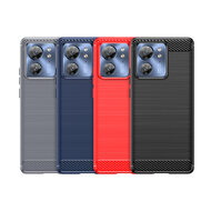 Motorola Edge 40 Hoesje - MobyDefend TPU Backcover - Geborstelde Metaal &amp; Carbon-Look - Rood