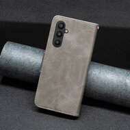 Samsung Galaxy A34 Hoesje - MobyDefend Wallet Book Case Met Koord - Grijs