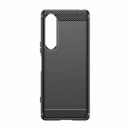 Sony Xperia 1 V Hoesje, MobyDefend TPU Gelcase, Geborsteld Metaal + Carbonlook, Zwart