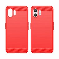 Nothing Phone (2) Hoesje - MobyDefend TPU Backcover - Geborstelde Metaal &amp; Carbon-Look - Rood