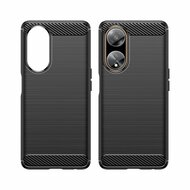 Oppo A98 Hoesje - MobyDefend TPU Backcover - Geborstelde Metaal &amp; Carbon-Look - Zwart