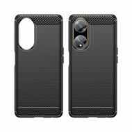 Oppo A98 Hoesje, MobyDefend TPU Gelcase, Geborsteld Metaal + Carbonlook, Zwart