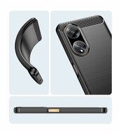 Oppo A98 Hoesje - MobyDefend TPU Backcover - Geborstelde Metaal &amp; Carbon-Look - Blauw