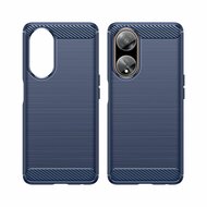 Oppo A98 Hoesje - MobyDefend TPU Backcover - Geborstelde Metaal &amp; Carbon-Look - Blauw