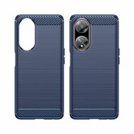 Oppo A98 Hoesje, MobyDefend TPU Gelcase, Geborsteld Metaal + Carbonlook, Blauw