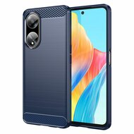 Oppo A98 Hoesje, MobyDefend TPU Gelcase, Geborsteld Metaal + Carbonlook, Blauw