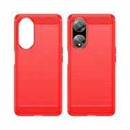 Oppo A98 Hoesje, MobyDefend TPU Gelcase, Geborsteld Metaal + Carbonlook, Rood