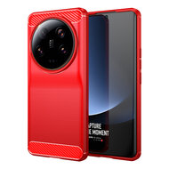 Xiaomi 13 Ultra Hoesje, MobyDefend TPU Gelcase, Geborsteld Metaal + Carbonlook, Rood