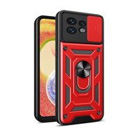 Motorola Edge 40 Pro Hoesje, MobyDefend Pantsercase Met Draaibare Ring, Rood