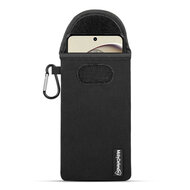 Hoesje voor Motorola Moto G14, MobyDefend Neopreen Pouch Met Karabijnhaak, Insteekhoesje, Riemlus Hoesje, Zwart