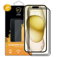 3-Pack iPhone 15 Screenprotectors - MobyDefend Screensavers Met Zwarte Randen - Gehard Glas 
