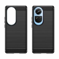 Oppo Reno10 Hoesje, MobyDefend TPU Gelcase, Geborsteld Metaal + Carbonlook, Zwart