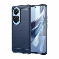 Oppo Reno10 Hoesje, MobyDefend TPU Gelcase, Geborsteld Metaal + Carbonlook, Blauw