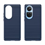 Oppo Reno10 Hoesje, MobyDefend TPU Gelcase, Geborsteld Metaal + Carbonlook, Blauw