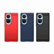 Oppo Reno10 Hoesje, MobyDefend TPU Gelcase, Geborsteld Metaal + Carbonlook, Rood