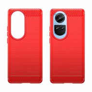 Oppo Reno10 Hoesje, MobyDefend TPU Gelcase, Geborsteld Metaal + Carbonlook, Rood