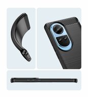 Oppo Reno10 Pro Hoesje - MobyDefend TPU Backcover - Geborstelde Metaal &amp; Carbon-Look - Zwart