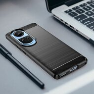Oppo Reno10 Pro Hoesje - MobyDefend TPU Backcover - Geborstelde Metaal &amp; Carbon-Look - Zwart