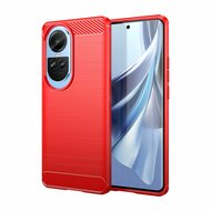 Oppo Reno10 Pro Hoesje, MobyDefend TPU Gelcase, Geborsteld Metaal + Carbonlook, Rood