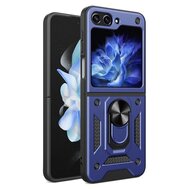 Samsung Galaxy Z Flip 5 Hoesje, MobyDefend Pantsercase Met Draaibare Ring, Blauw