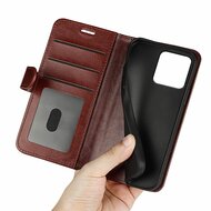 iPhone 15 Plus Hoesje, MobyDefend Wallet Book Case (Sluiting Achterkant), Bruin