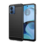 Motorola Moto G14 Hoesje, MobyDefend TPU Gelcase, Geborsteld Metaal + Carbonlook, Zwart