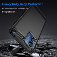 Motorola Moto G14 Hoesje - MobyDefend TPU Backcover - Geborstelde Metaal &amp; Carbon-Look - Blauw