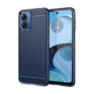 Motorola Moto G14 Hoesje - MobyDefend TPU Backcover - Geborstelde Metaal &amp; Carbon-Look - Blauw