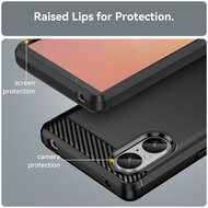 Sony Xperia 5 V Hoesje - MobyDefend TPU Backcover - Geborstelde Metaal &amp; Carbon-Look - Zwart
