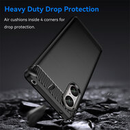 Sony Xperia 5 V Hoesje - MobyDefend TPU Backcover - Geborstelde Metaal &amp; Carbon-Look - Zwart
