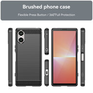 Sony Xperia 5 V Hoesje, MobyDefend TPU Gelcase, Geborsteld Metaal + Carbonlook, Zwart