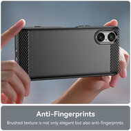 Sony Xperia 5 V Hoesje - MobyDefend TPU Backcover - Geborstelde Metaal &amp; Carbon-Look - Zwart