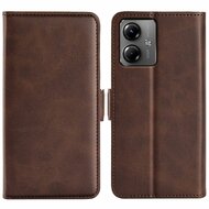 Motorola Moto G14 Hoesje, MobyDefend Luxe Wallet Book Case (Sluiting Zijkant), Bruin