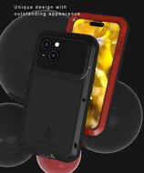 iPhone 15 Hoes, Love Mei, Metalen Extreme Protection Case, Zwart