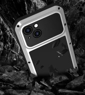 iPhone 15 Hoes, Love Mei, Metalen Extreme Protection Case, Zilvergrijs