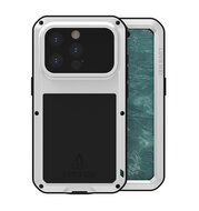 iPhone 15 Pro Hoes, Love Mei, Metalen Extreme Protection Case, Zilvergrijs