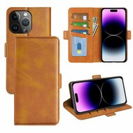 iPhone 15 Pro Hoesje, MobyDefend Luxe Wallet Book Case (Sluiting Zijkant), Lichtbruin