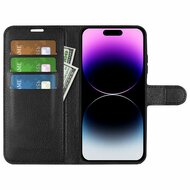 iPhone 15 Pro Hoesje, MobyDefend Kunstleren Wallet Book Case (Sluiting Voorkant), Zwart